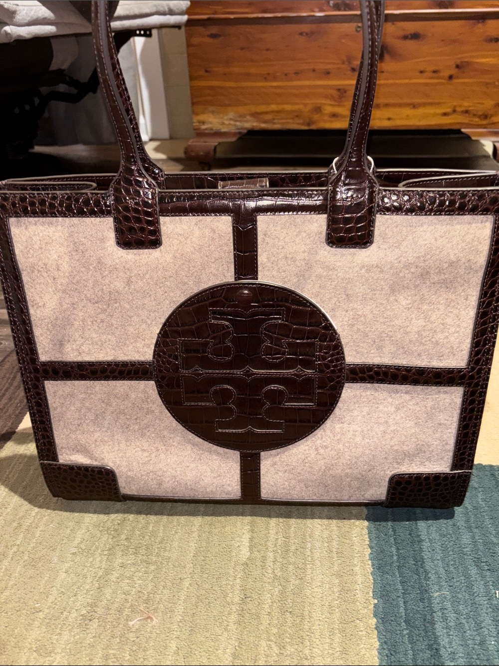 Tory Burch Leather trim tote bag!